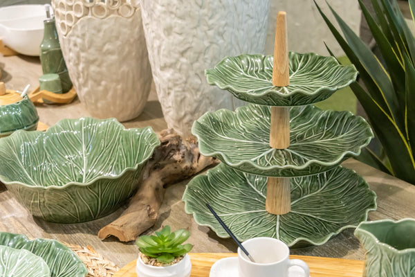 frutero repollo cerámica en mesa rústica con vajilla vegetal tienda decoración regalos Brocantia