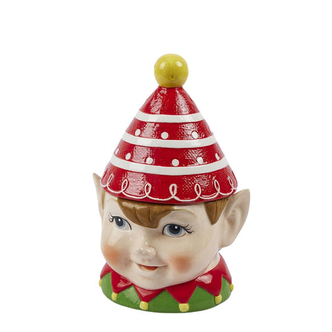 galletero navideño de cerámica con forma de elfo