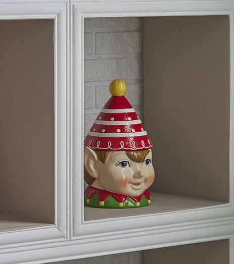 galletero navideño con forma de elfo lleno de galletas