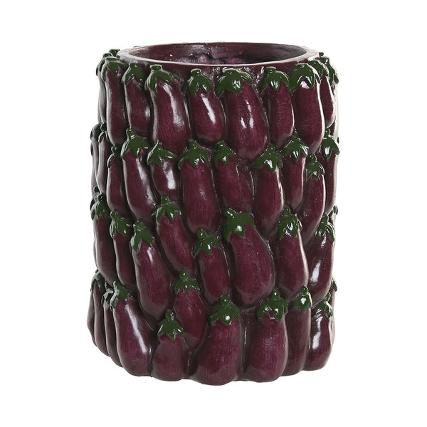 Jarrón de magnesia con berenjenas en relieve esmaltado