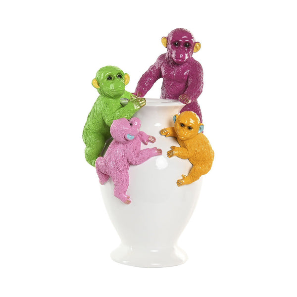 Jarrón decorativo con monos de colores