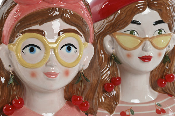 detalle pendientes cereza y rostro jarrón cabeza chica - Brocantia regalos originales