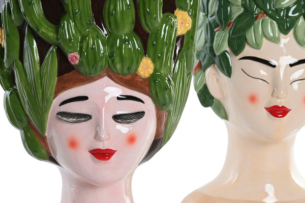 jarron-cabeza-mediterranea-cactus-hojas-duo.jpg → Jarrones cabeza mujer cactus y hojas Brocantia estilo mediterráneo