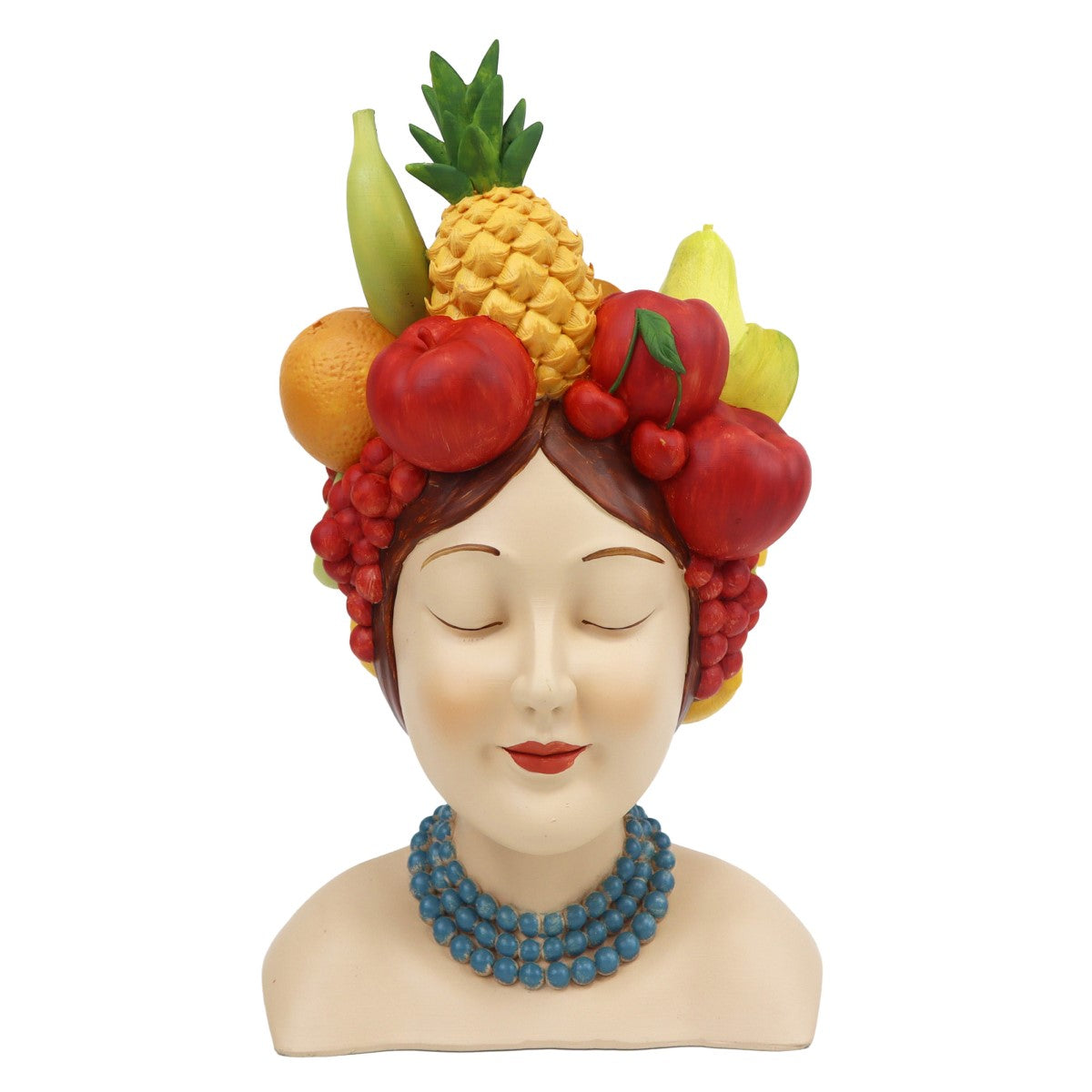 Jarrón cabeza mujer frutas