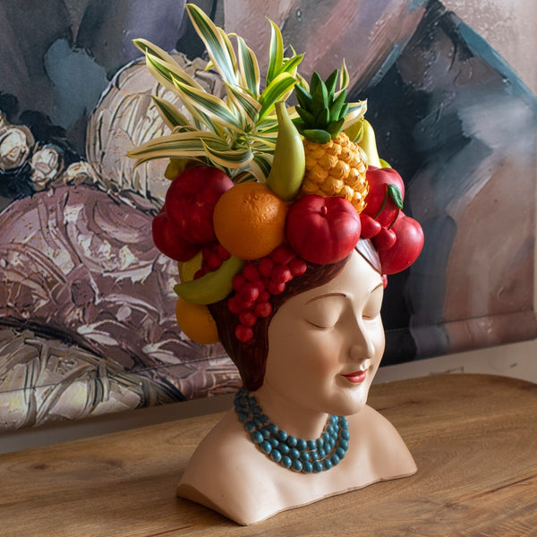 Jarrón cabeza mujer frutas