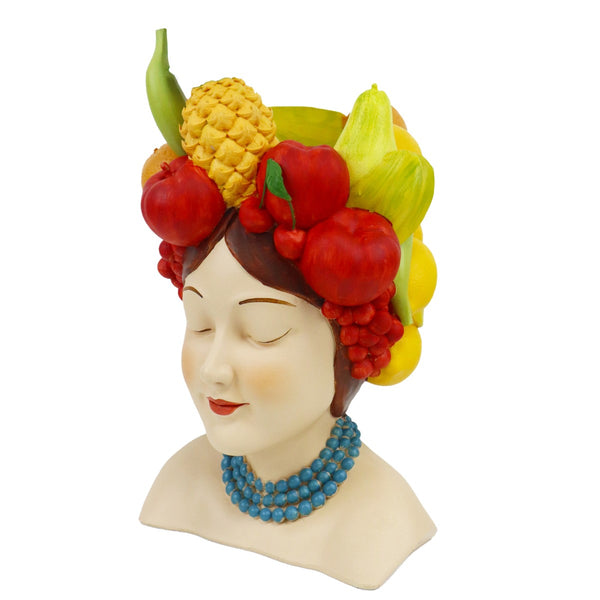 Jarrón cabeza mujer frutas