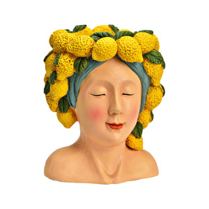 Jarrón busto mujer siciliana con corona de limones en cerámica
