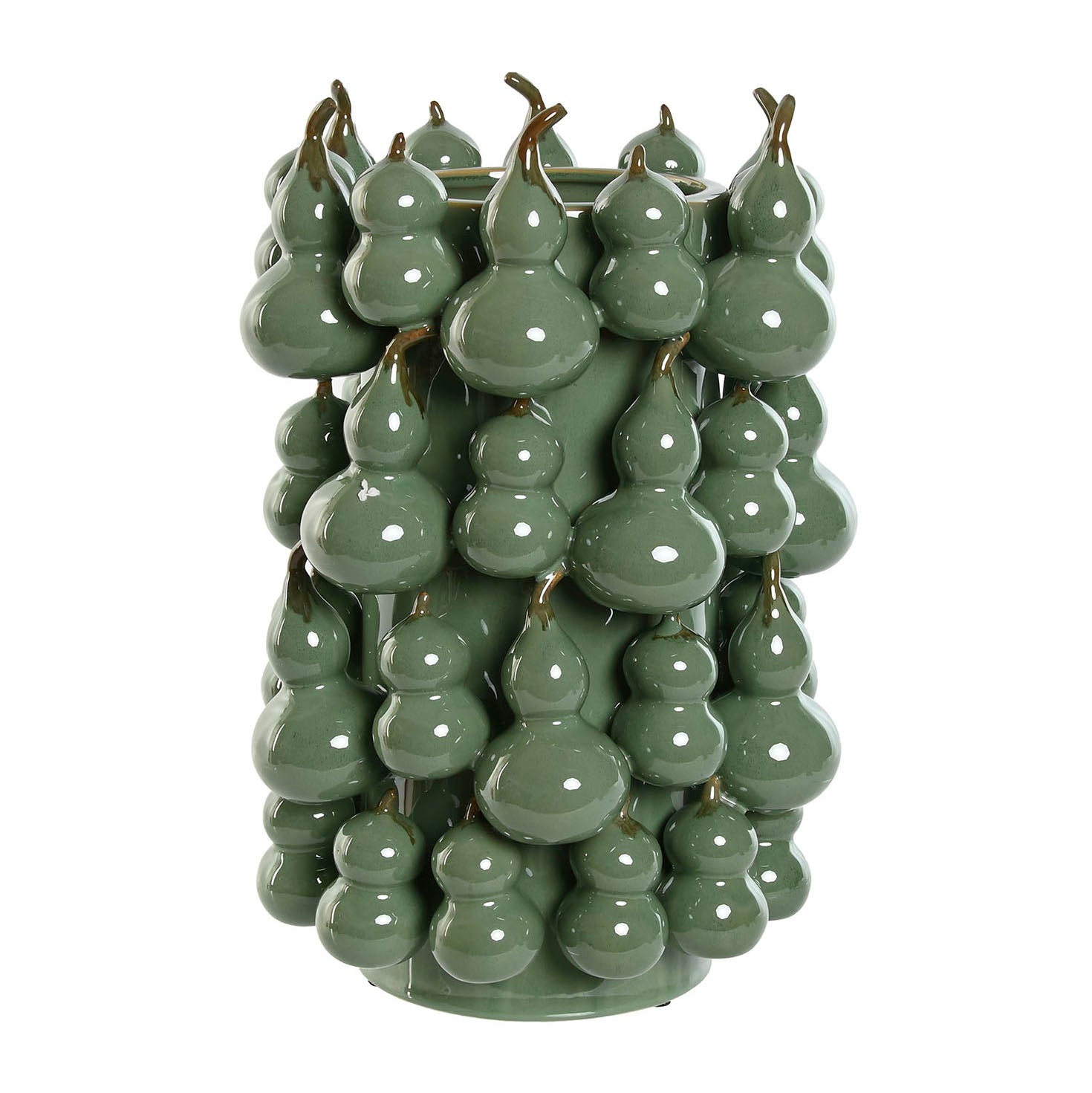jarrón calabaza verde de cerámica esmaltada decoración Brocantia Oviedo
