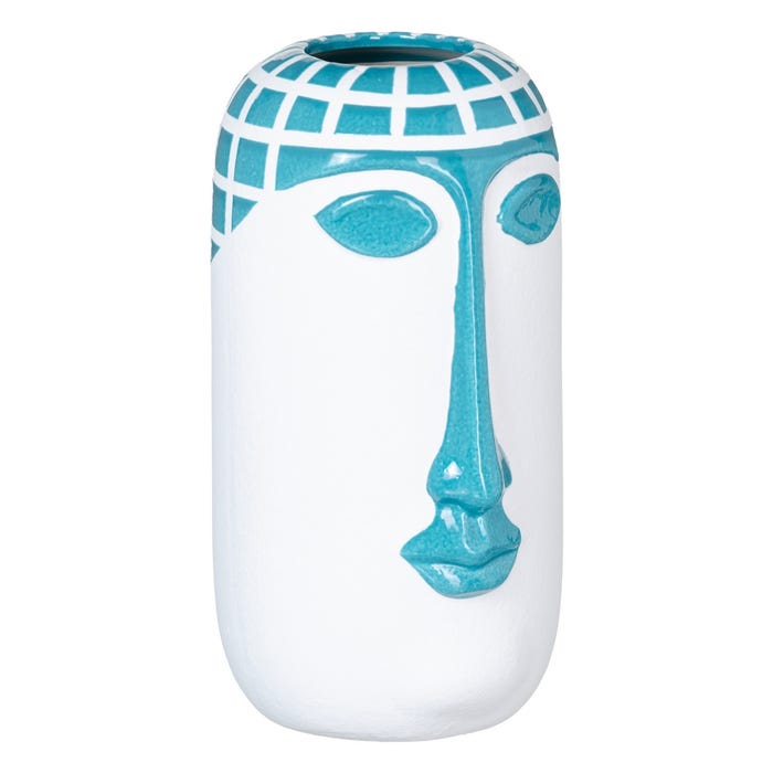 Jarrón cara azul y blanco