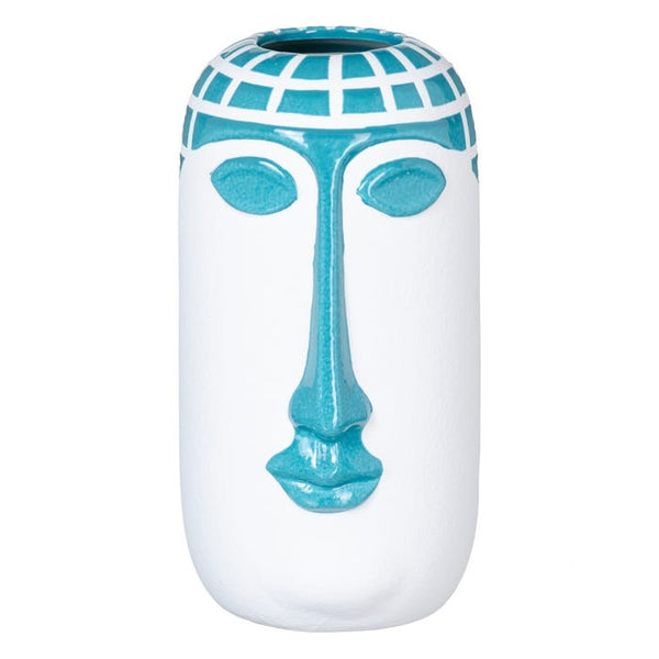 Jarrón cara azul y blanco