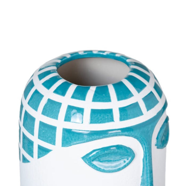 Jarrón cara azul y blanco