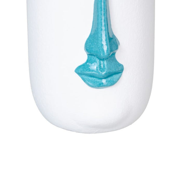 Jarrón cara azul y blanco