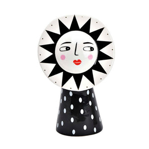jarrón decorativo cerámica cara redonda blanco y negro con diseño artístico - Brocantia