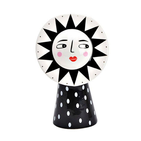 jarrón decorativo cerámica cara redonda blanco y negro con diseño artístico - Brocantia
