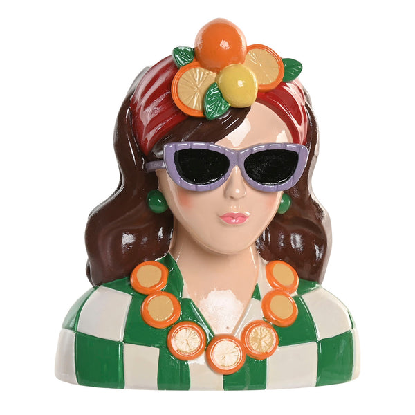 jarrón mujer resina con frutas decorativo