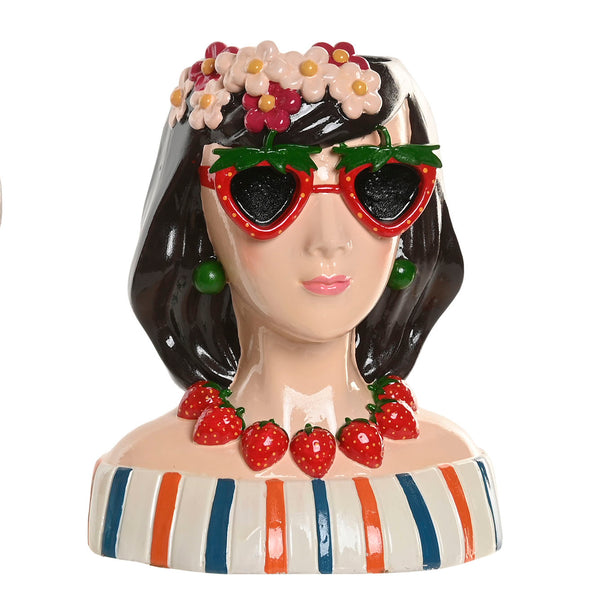 jarrón mujer con fresas resina decorativo
