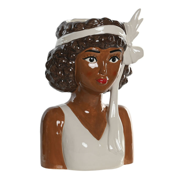 Jarrón busto decorativo chica con lazo blanco de cerámica - Brocantia