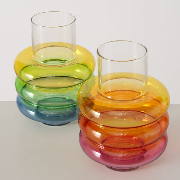 Jarrón cristal arcoíris tonos naranjas