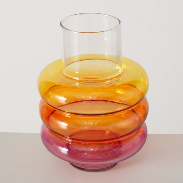 Jarrón cristal arcoíris tonos naranjas