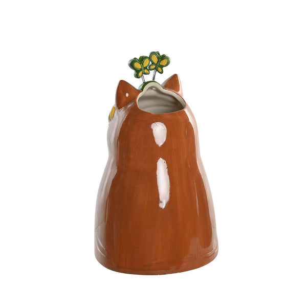 parte trasera del jarrón decorativo con forma de gato marrón Brocantia