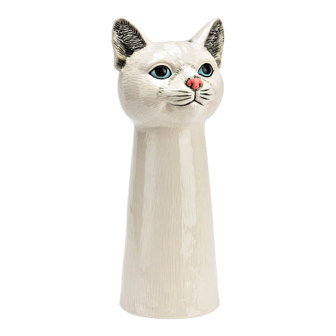 Jarrón de cerámica blanca con forma de cabeza de gato decorativo para flores