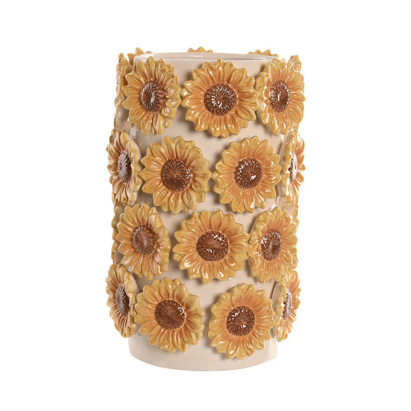 Jarrón decorativo de cerámica con girasoles en relieve
