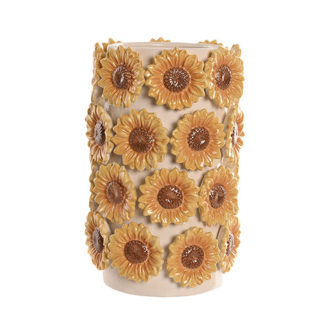Jarrón decorativo de cerámica con girasoles en relieve