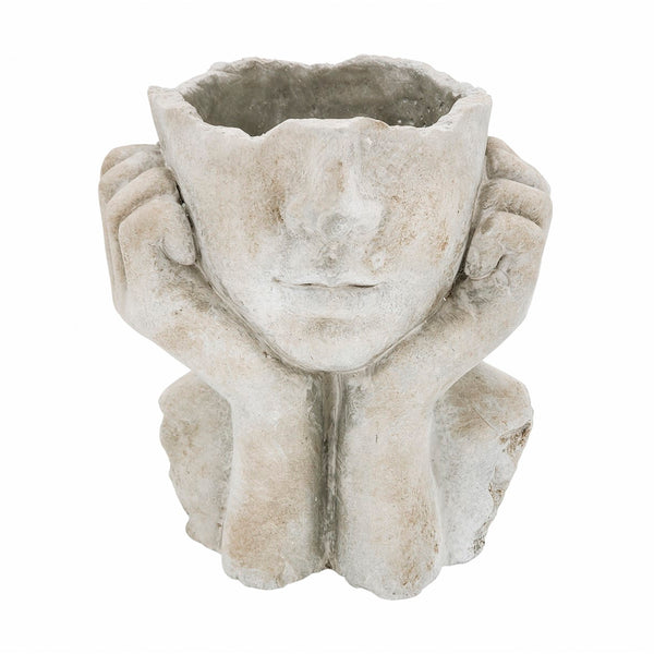 Jarrón decorativo rostro con manos estilo escultura