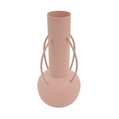 Jarrón rosa cuello largo cuatro asas