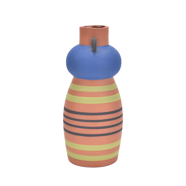 Jarrón decorativo mediterráneo en terracota y azul