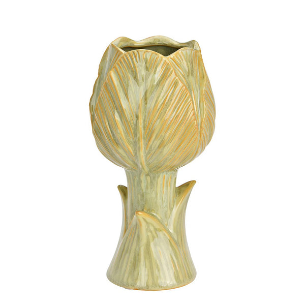 Jarrón cerámico en forma de tulipán verde decorativo