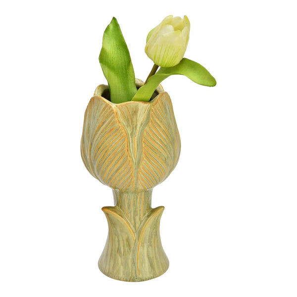 Jarrón floral de cerámica con relieve de pétalos