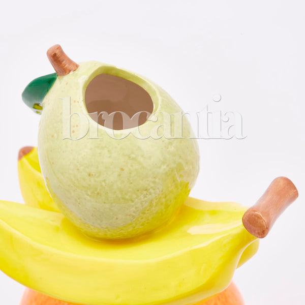 Jarrón naranja, plátano, pera
