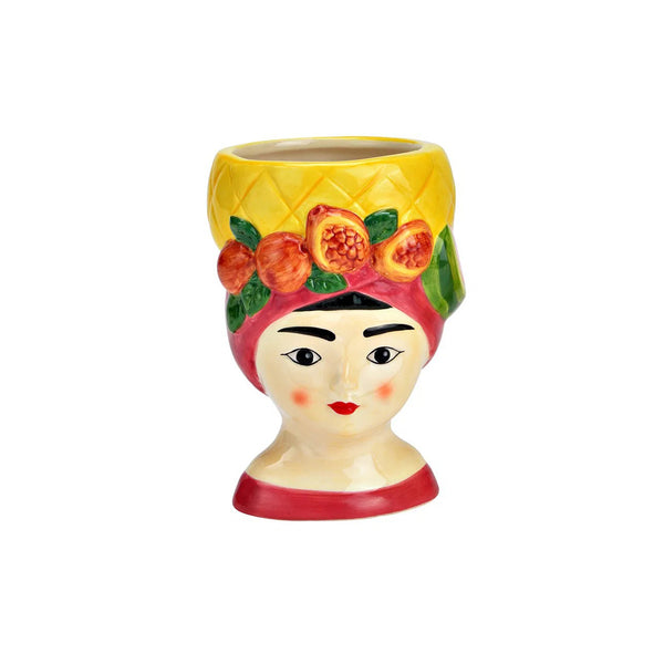 Jarrón cerámica cabeza mujer tropical frutas