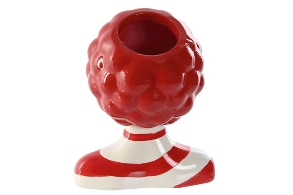 Parte trasera de jarrón busto de cerámica rojo con cavidad superior para flores o lápices