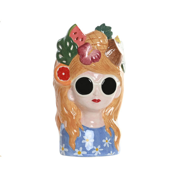 Jarroncito de cerámica con diseño de mujer tropical