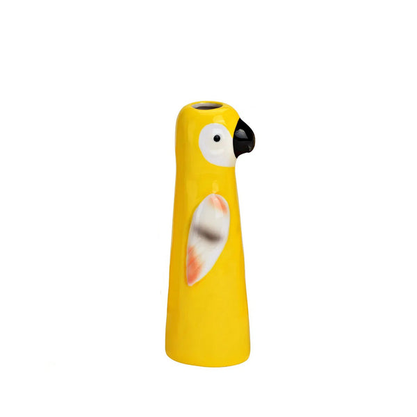 Jarrón de porcelana con forma de loro amarillo decorativo de 16 cm.
