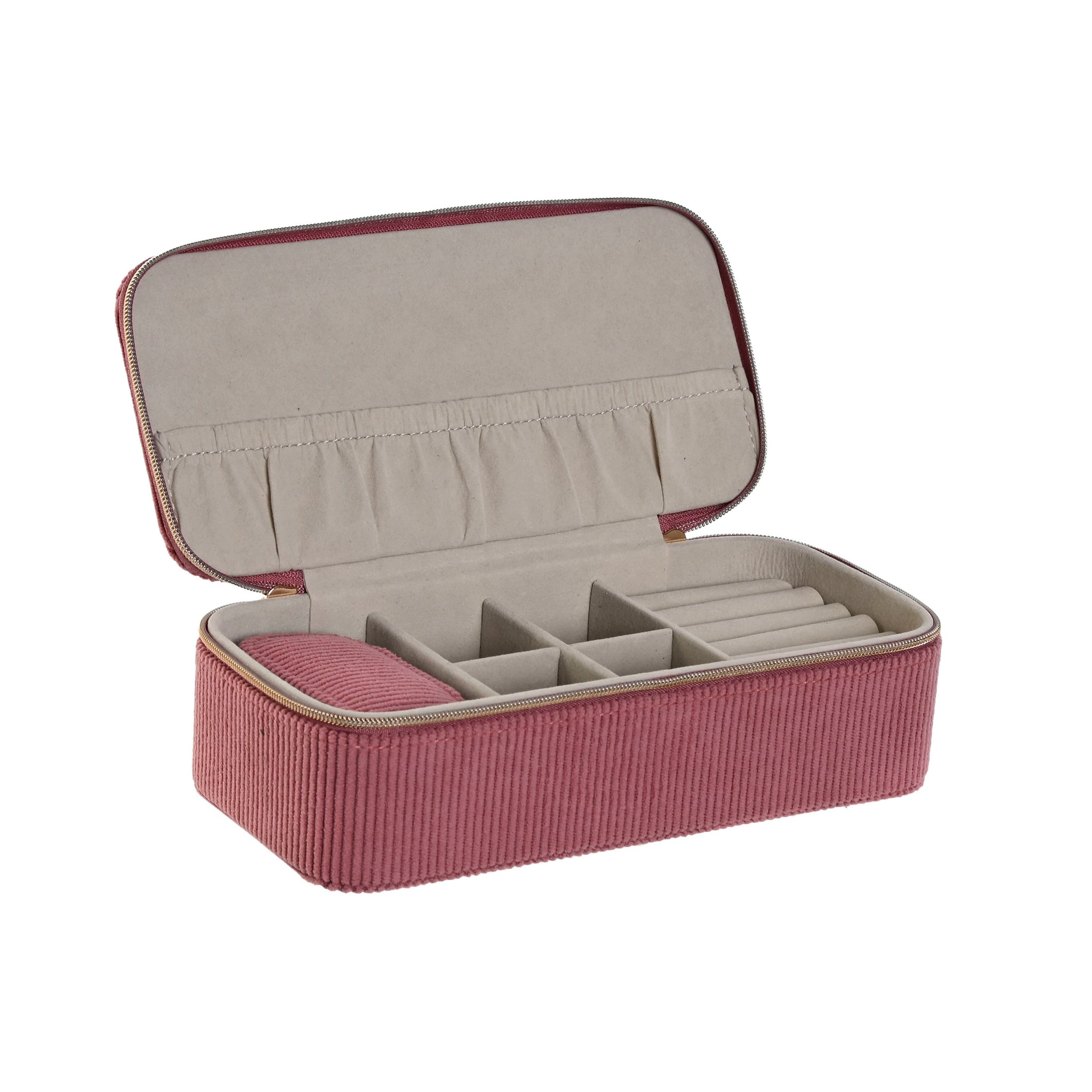 Joyero de viaje doble pana rosa
