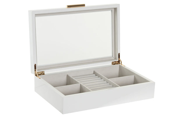 Joyero abierto con organizador de terciopelo gris