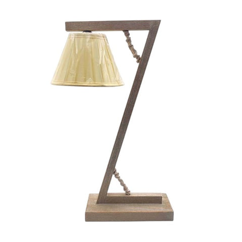 Lámpara de sobremesa en forma de Z de madera natural con pantalla beige – Brocantia