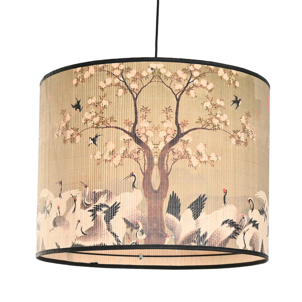 lámpara colgante de bambú y madera con diseño oriental de aves