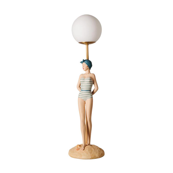 Lámpara de sobremesa con figura de bañista vintage y bola de luz
