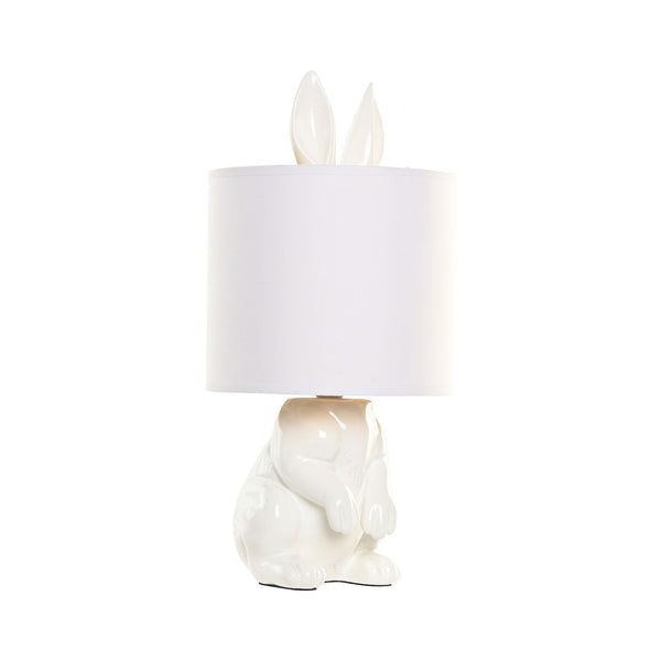 Lámpara de mesa con base de conejo blanco