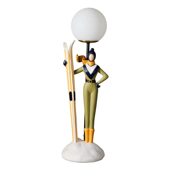 Lámpara decorativa de esquiadora con pantalla esférica