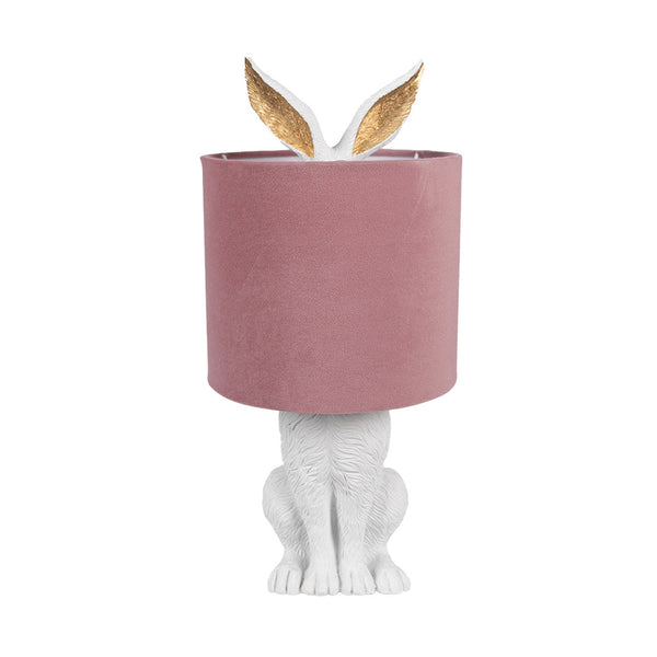 lámpara conejo blanco pantalla rosa decorativa