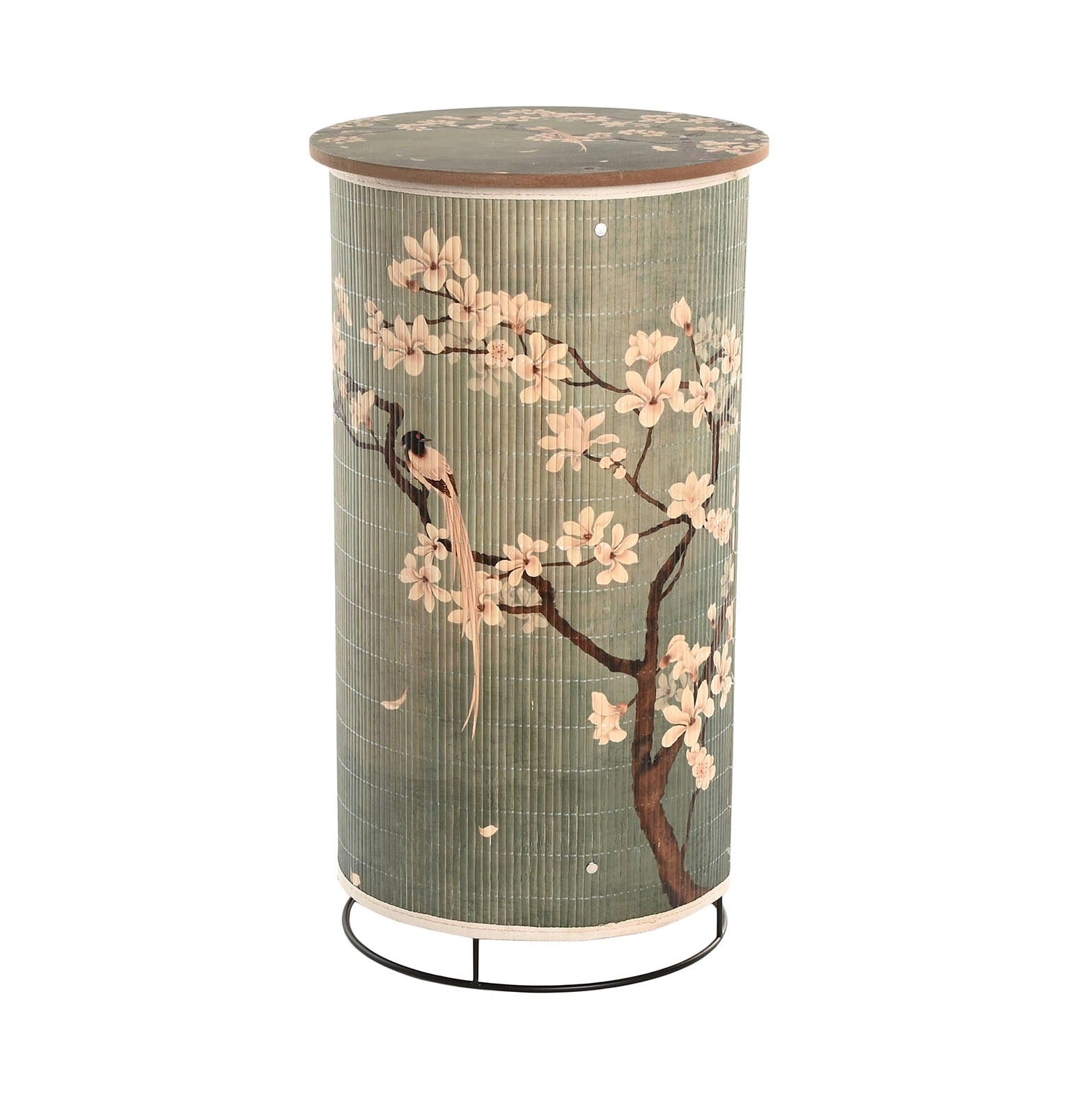 Lámpara decorativa cilíndrica estilo oriental vintage con flores y pájaro