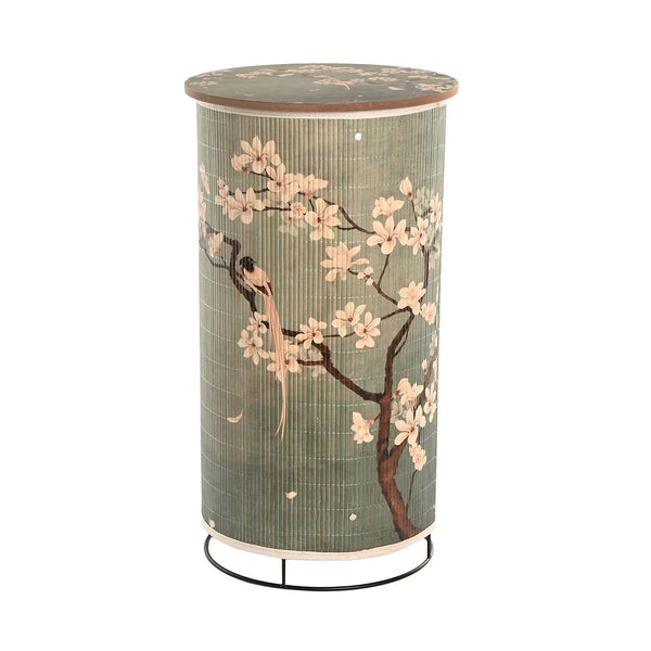 Lámpara decorativa cilíndrica estilo oriental vintage con flores y pájaro