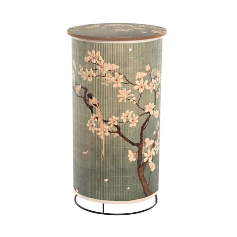 Lámpara decorativa cilíndrica estilo oriental vintage con flores y pájaro