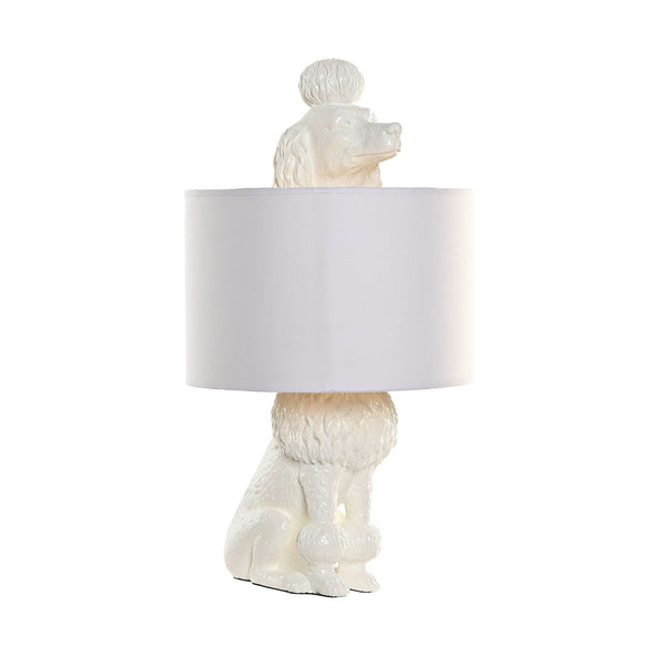 Lámpara de mesa con figura de caniche blanco en resina