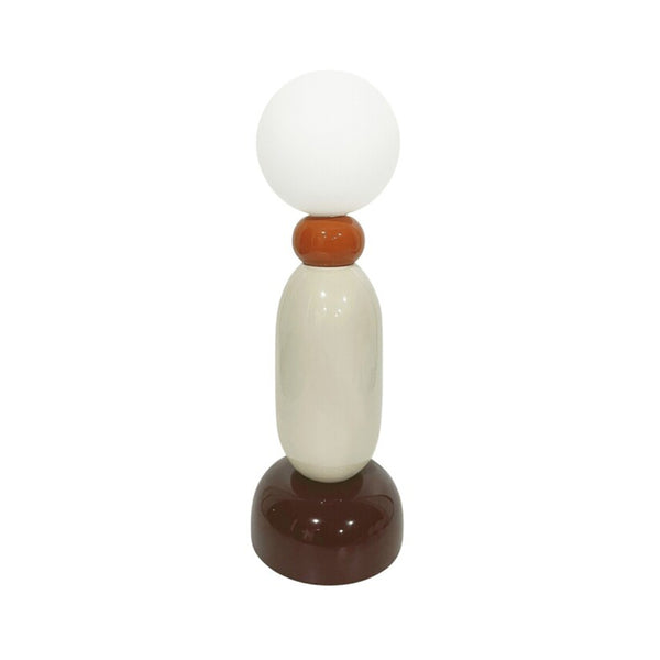Lámpara de sobremesa de cerámica en crema, naranja y marrón con globo blanco de vidrio